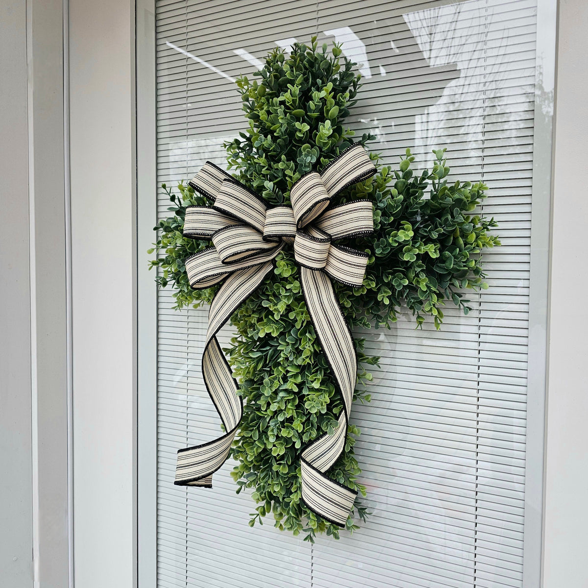 Boxwood Cross Wreath for Front Door, Farmhouse Religious Decor, Easter & Lent Cross Wreaths, Christian Door Hanger