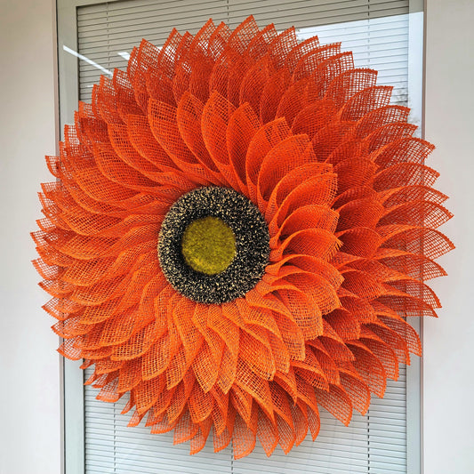 Orange Sunflower Wreath For Front Door Double Door Decor Outdoor Spring Summer Fall Decoration Large Burlap Wall Flower Floral Home Gift