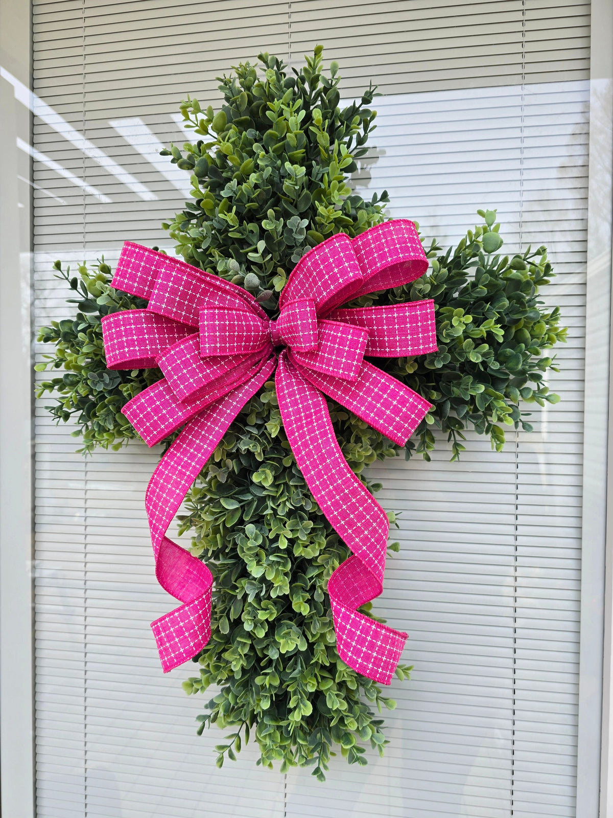 EASTER CROSS WREATH For Front Door, Double Door Wreaths, Memorial, Year Round, Religious Wall Decor, Christian Church, Christianity Gift