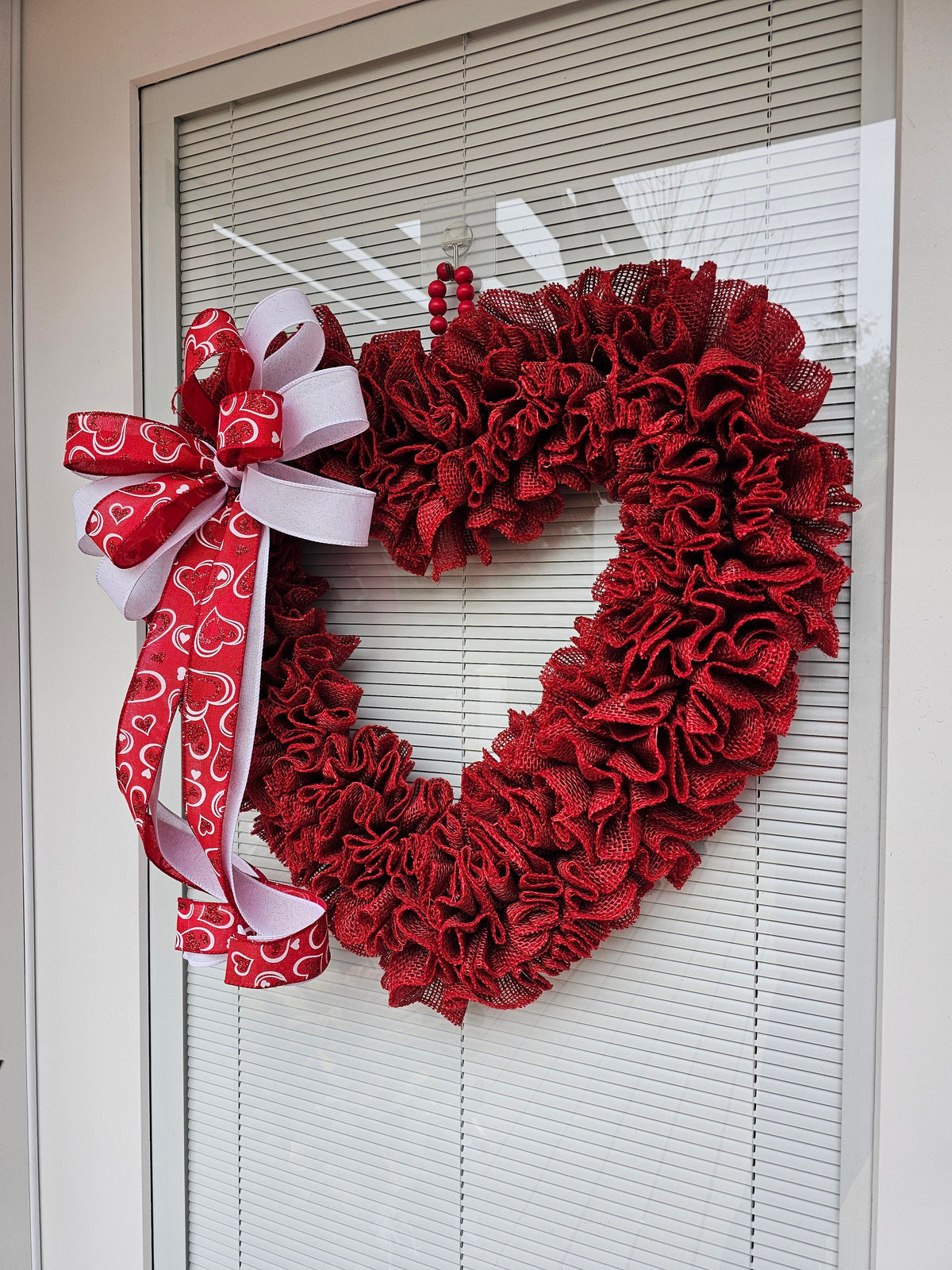 Valentine's Day Wreath For Front Door Decor Heart Shaped Red Burlap Hanger