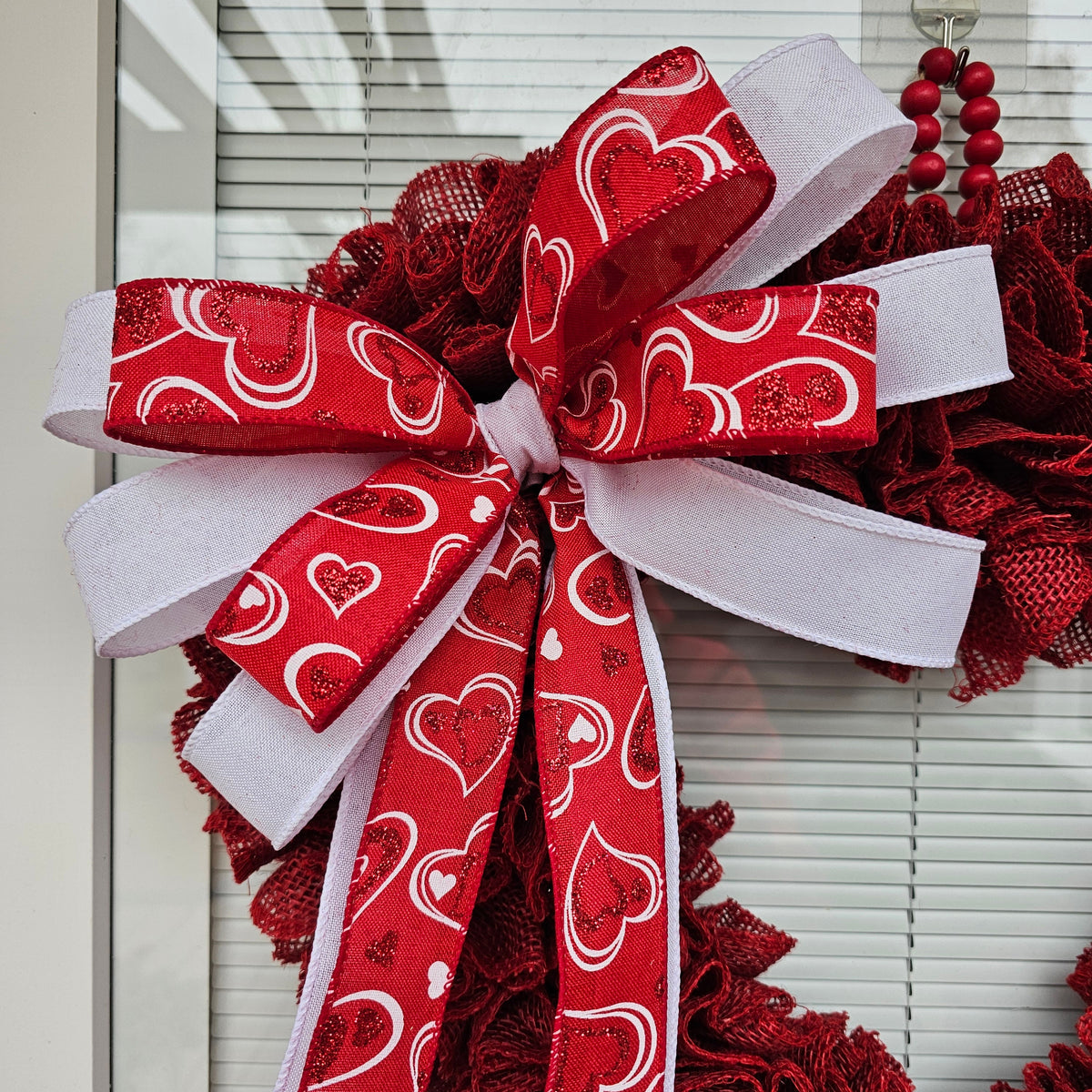 Valentine's Day Wreath For Front Door Decor Heart Shaped Red Burlap Hanger