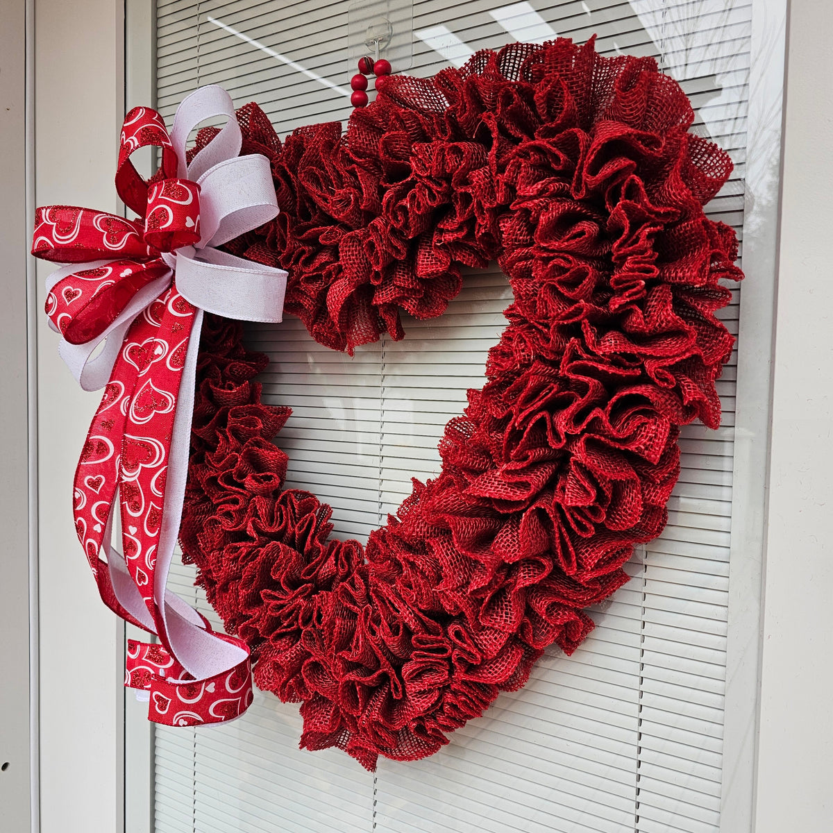 Valentine's Day Wreath For Front Door Decor Heart Shaped Red Burlap Hanger