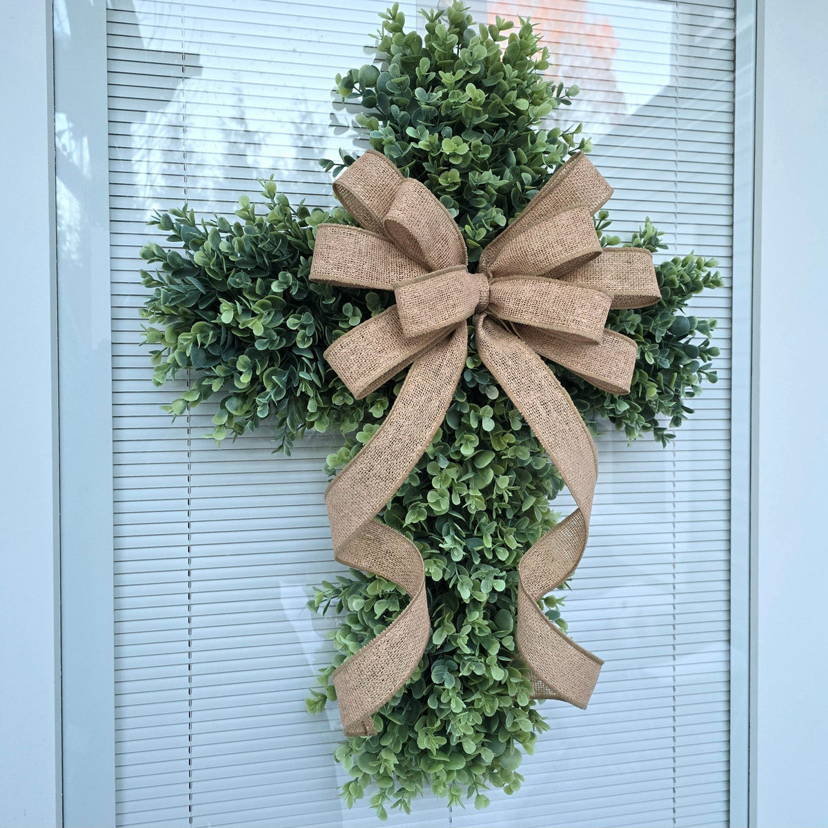 Easter Cross Wreath for Front Door, Lent, Porch Decor, Religious Decoration, Memorial, Christian Church Door Hanger, Double Door Wreaths
