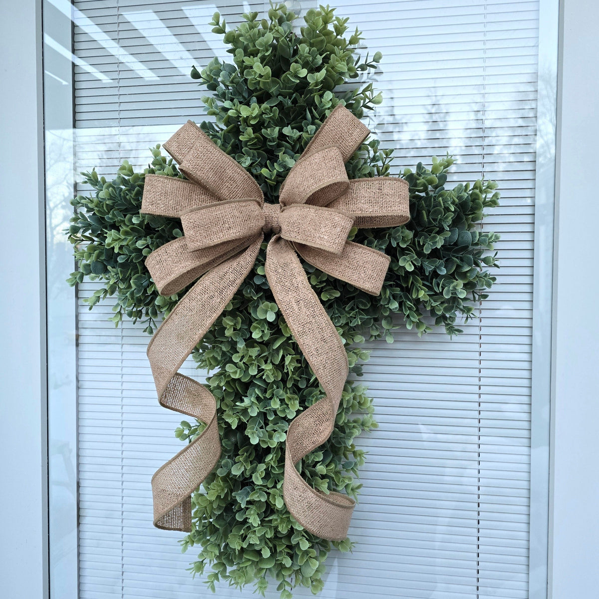 Easter Cross Wreath for Front Door, Lent, Porch Decor, Religious Decoration, Memorial, Christian Church Door Hanger, Double Door Wreaths