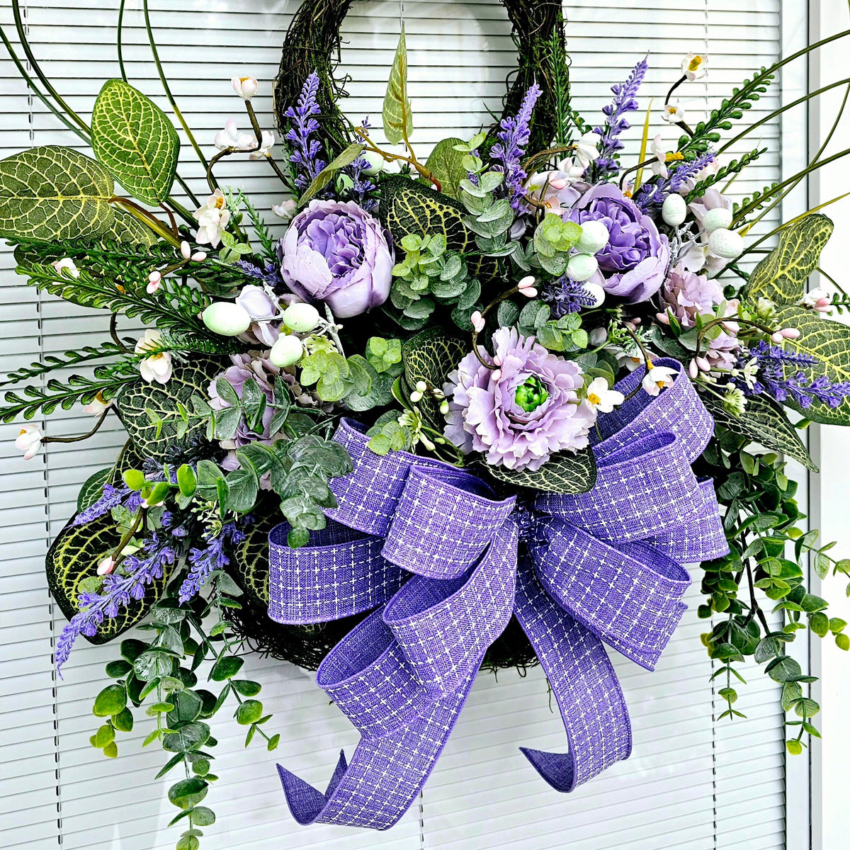 Easter Bunny Wreath For Front Door With Floral Basket Outdoor Rustic Farmhouse Decor