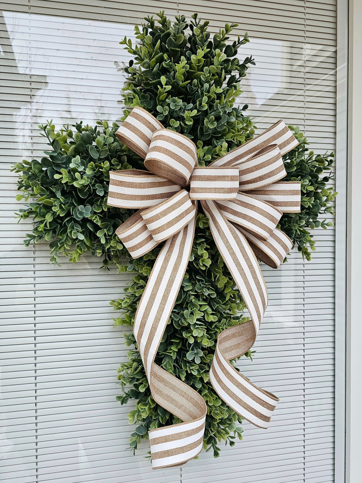 EASTER CROSS WREATH For Front Door, Double Door Wreaths, Memorial, Year Round, Religious Wall Decor, Christian Church, Christianity Gift