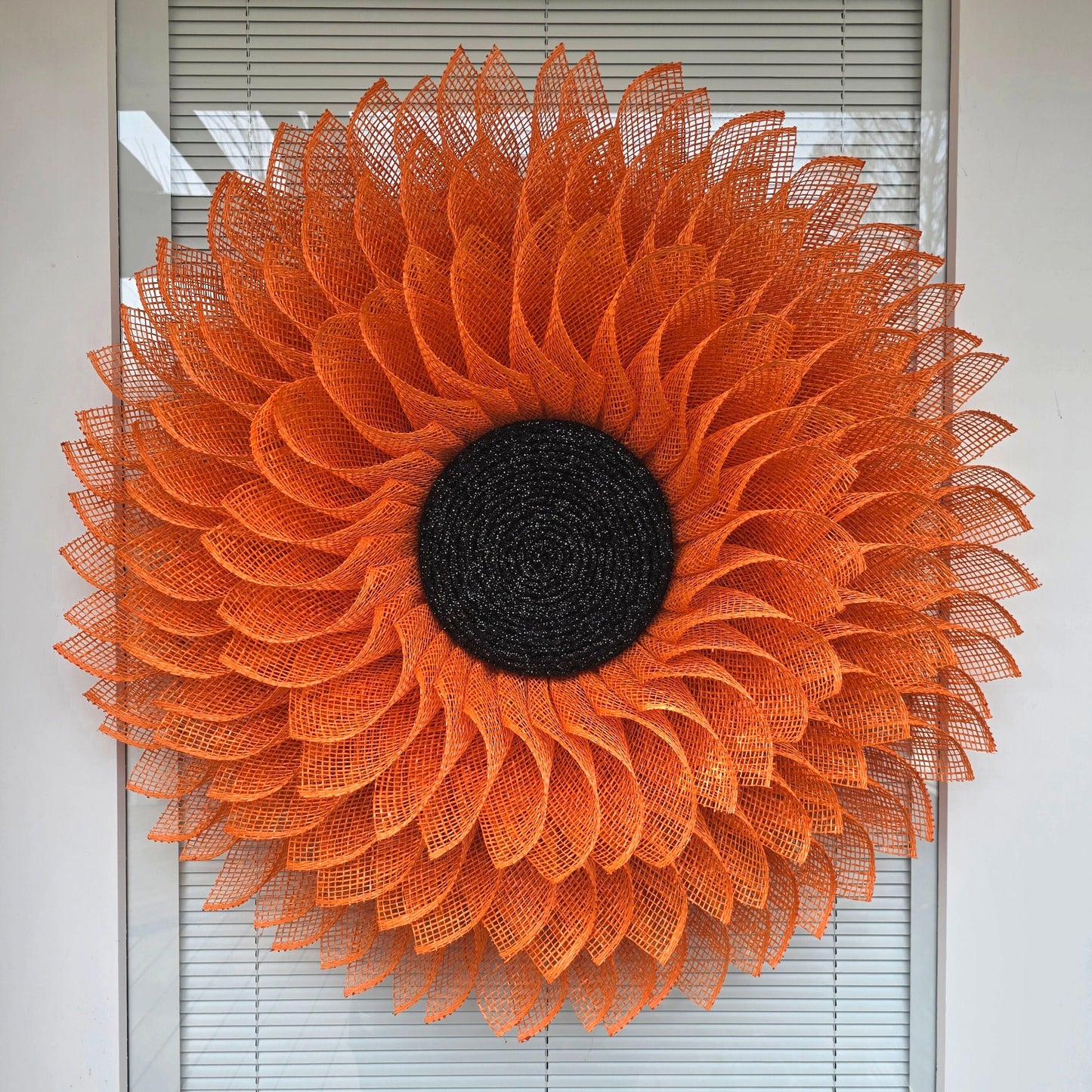 XL Spring Summer Front Door Wreath, Double Door Decor, Outdoor Orange Burlap Daisy Flower, Home Sunflower Decoration, Handmade Bling Gift