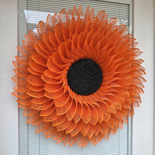 XL Spring Summer Front Door Wreath, Double Door Decor, Outdoor Orange Burlap Daisy Flower, Home Sunflower Decoration, Handmade Bling Gift