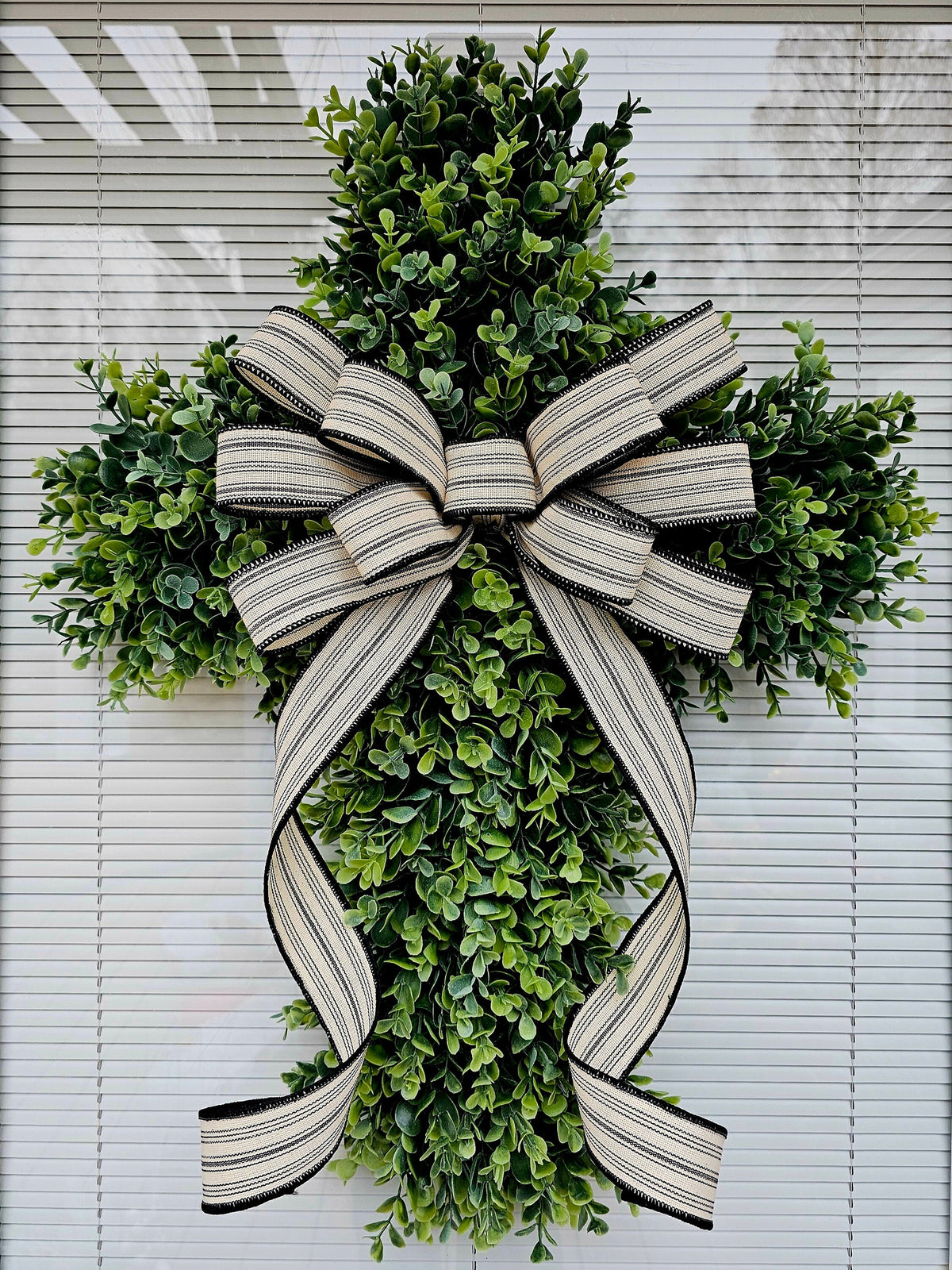 Boxwood Cross Wreath for Front Door, Farmhouse Religious Decor, Easter & Lent Cross Wreaths, Christian Door Hanger
