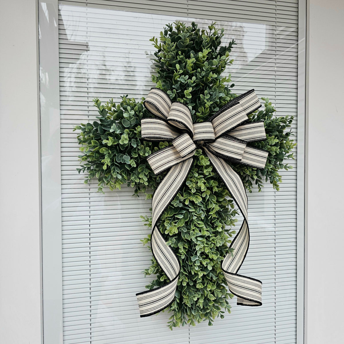 Boxwood Cross Wreath for Front Door, Farmhouse Religious Decor, Easter & Lent Cross Wreaths, Christian Door Hanger
