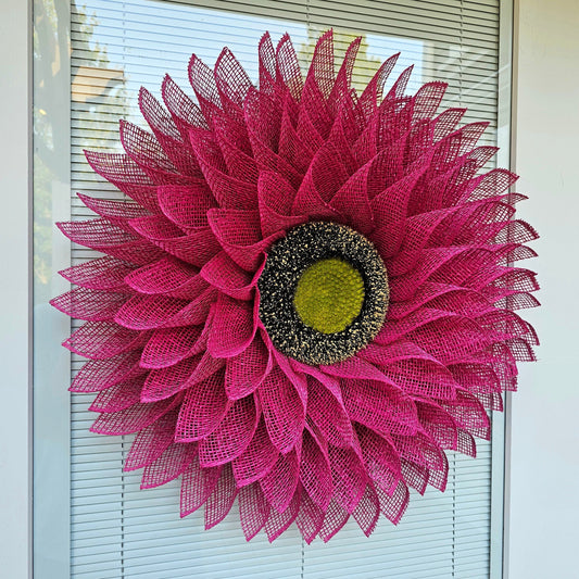 Pink Sunflower Wreath For Front Door, Double Door, Spring Summer Porch Decor, Extra Large Burlap Flower, Outdoor Decoration Floral Home Gift