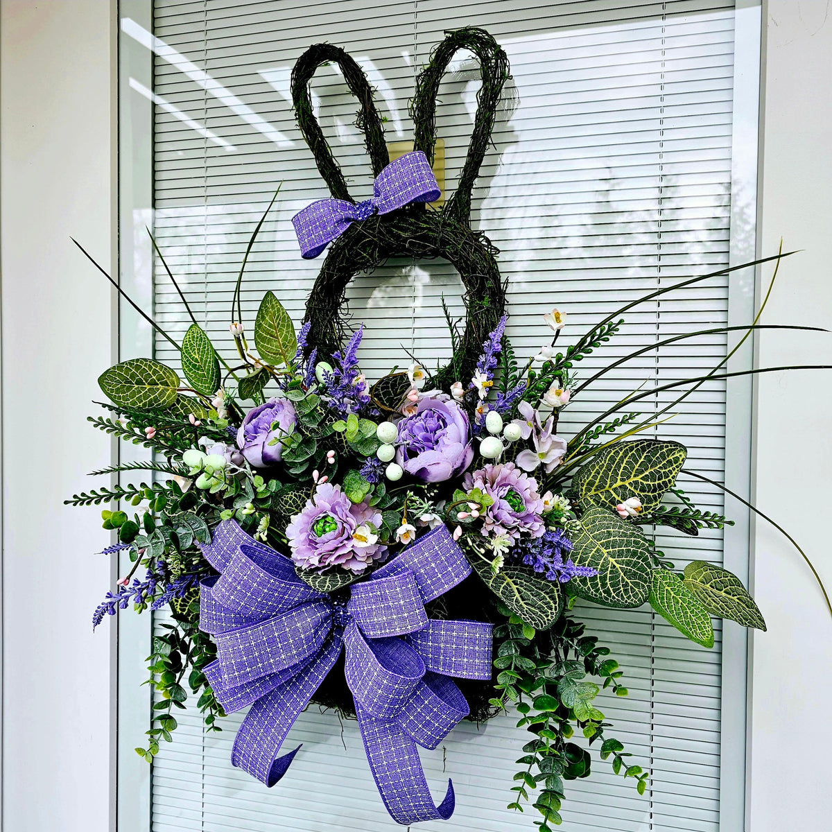 Easter Bunny Wreath For Front Door With Floral Basket Outdoor Rustic Farmhouse Decor