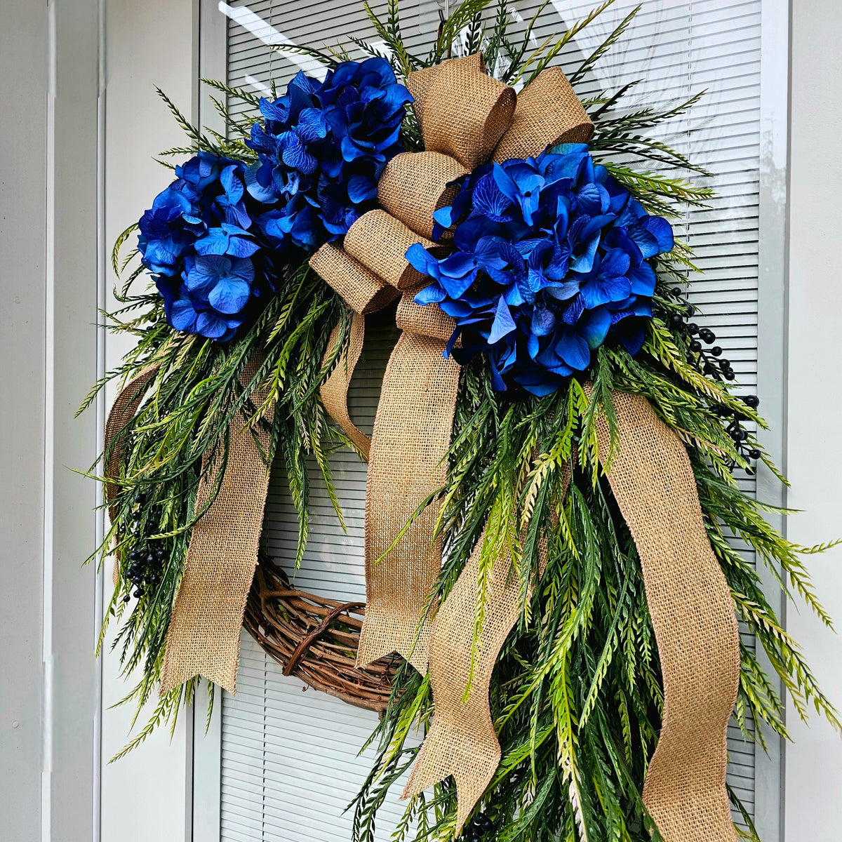 Spring Summer Wreath For Front Door Double Door Wreaths Modern Rustic Farmhouse Blue Hydrangea Floral Decoration Unique Gifts