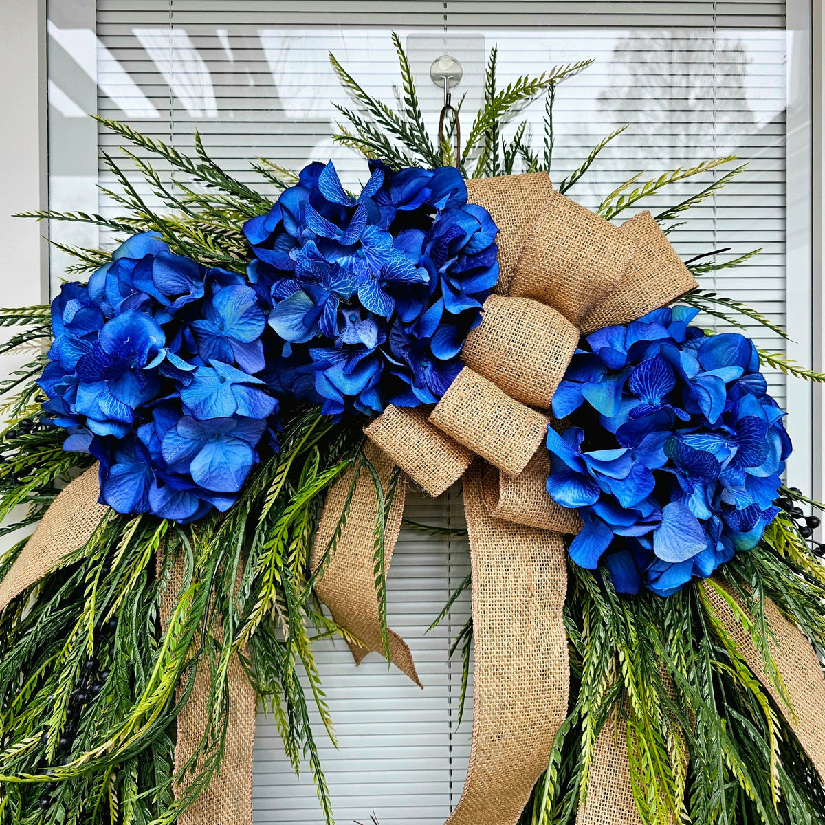 Spring Summer Wreath For Front Door Double Door Wreaths Modern Rustic Farmhouse Blue Hydrangea Floral Decoration Unique Gifts