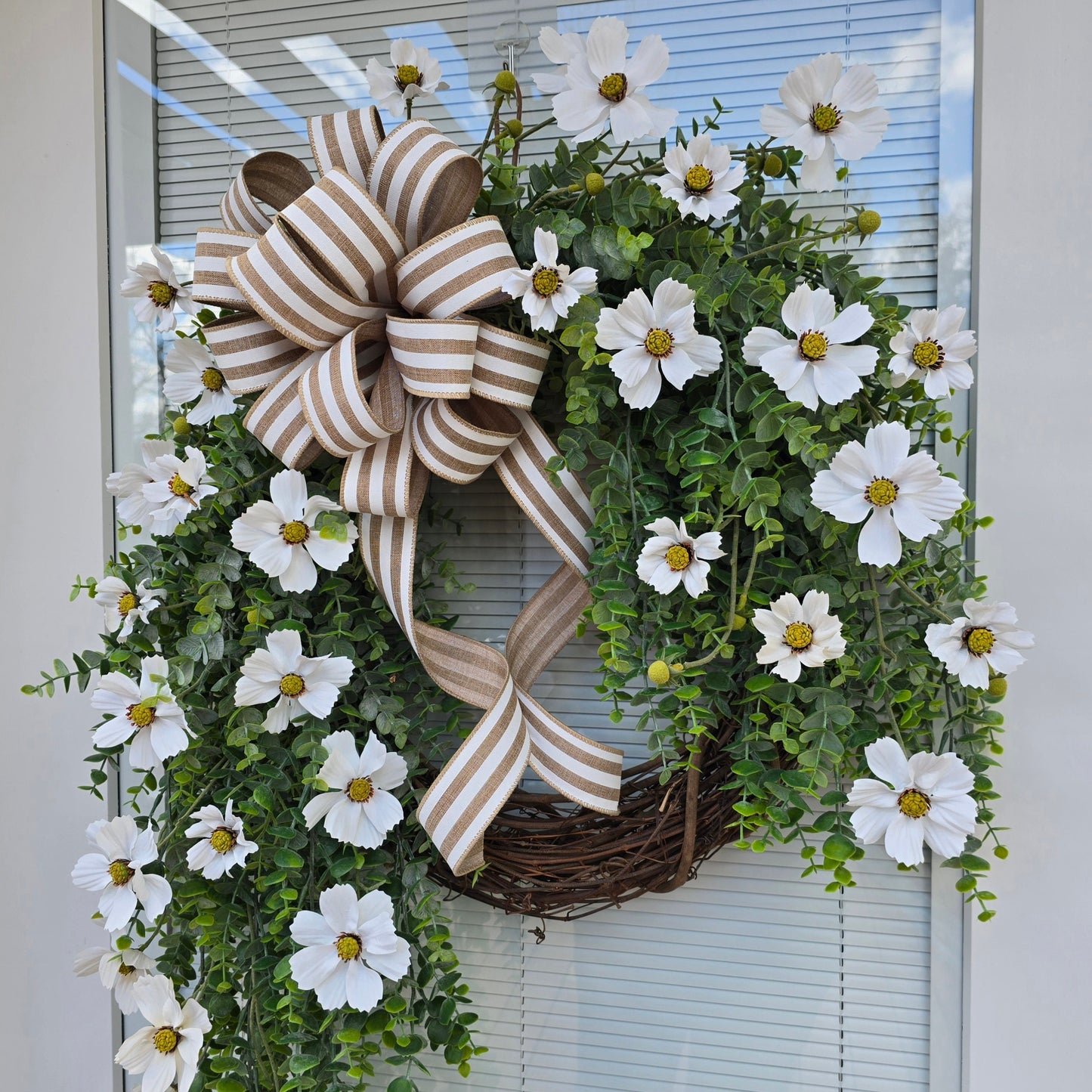 Spring Summer Front Door Wreath Double Wreaths White Florals Eucalyptus Greenery Year Round Bridal Shower Wedding Decoration Large Home Gift