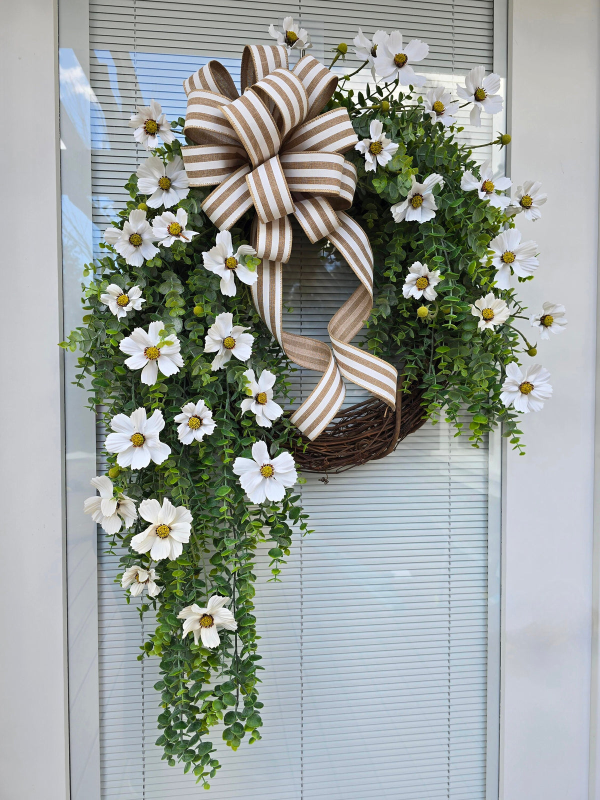 Spring Summer Front Door Wreath Double Wreaths White Florals Eucalyptus Greenery Year Round Bridal Shower Wedding Decoration Large Home Gift