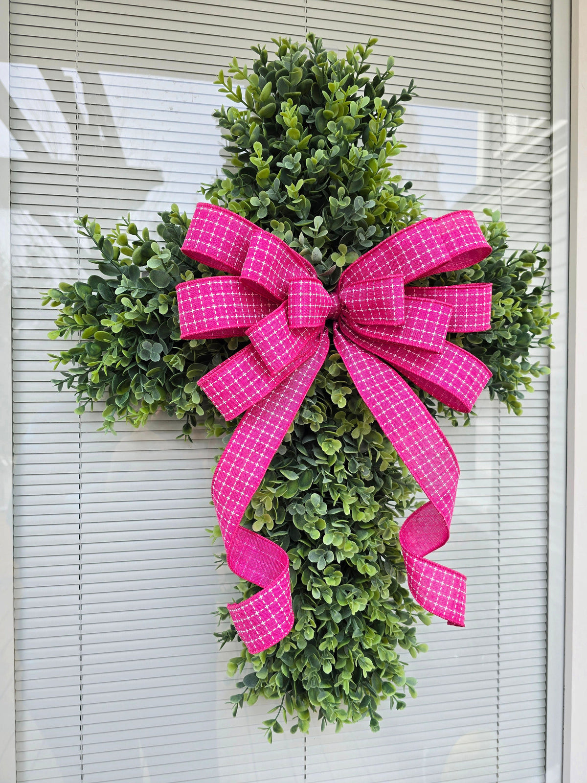 EASTER CROSS WREATH For Front Door, Double Door Wreaths, Memorial, Year Round, Religious Wall Decor, Christian Church, Christianity Gift