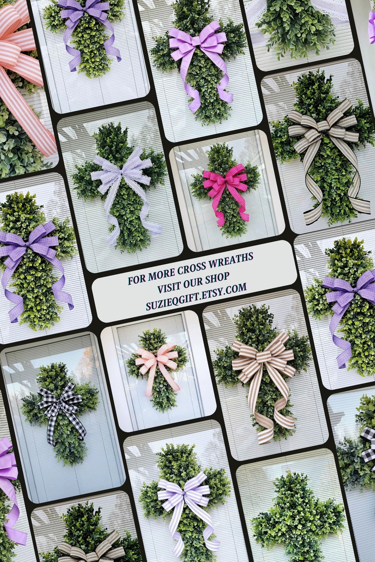 EASTER CROSS WREATH For Front Door, Double Door Wreaths, Memorial, Year Round, Religious Wall Decor, Christian Church, Christianity Gift