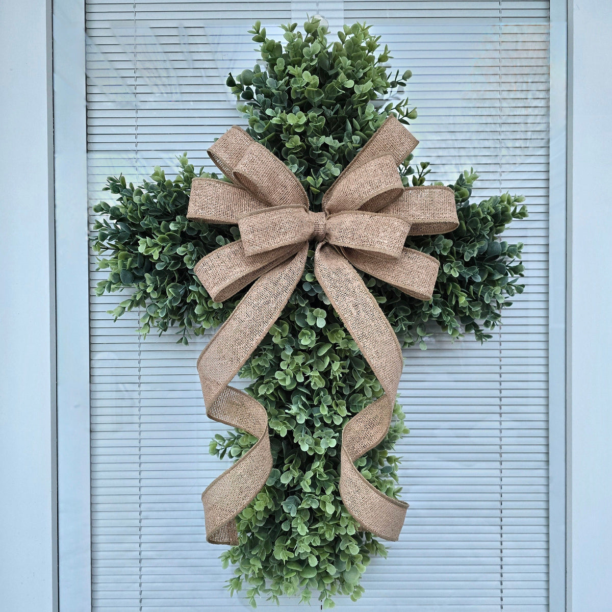 Easter Cross Wreath for Front Door, Lent, Porch Decor, Religious Decoration, Memorial, Christian Church Door Hanger, Double Door Wreaths