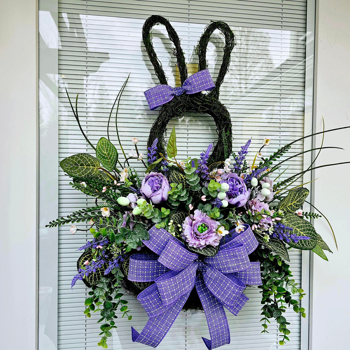 Easter Bunny Wreath For Front Door With Floral Basket Outdoor Rustic Farmhouse Decor