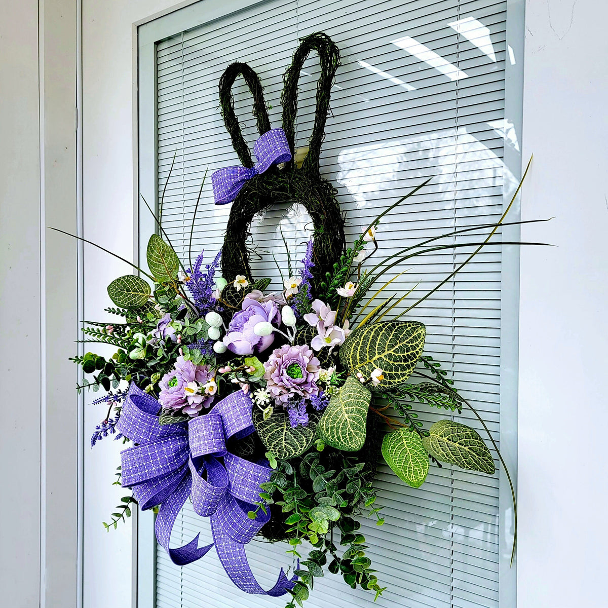Easter Bunny Wreath For Front Door With Floral Basket Outdoor Rustic Farmhouse Decor