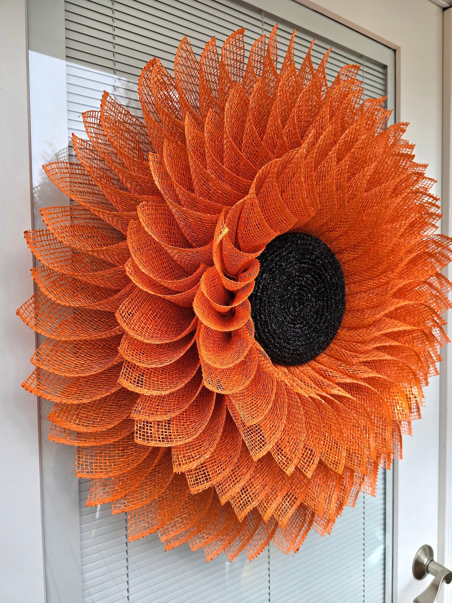 XL Spring Summer Front Door Wreath, Double Door Decor, Outdoor Orange Burlap Daisy Flower, Home Sunflower Decoration, Handmade Bling Gift