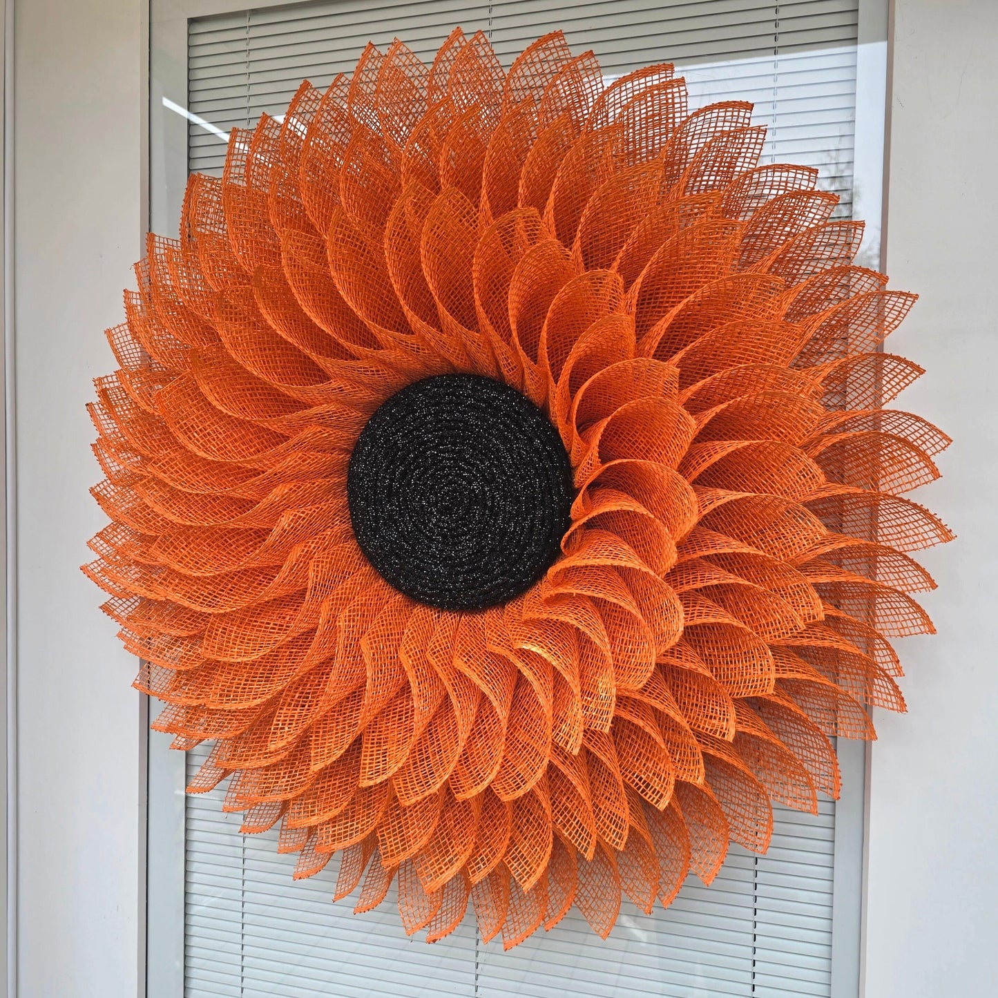 XL Spring Summer Front Door Wreath, Double Door Decor, Outdoor Orange Burlap Daisy Flower, Home Sunflower Decoration, Handmade Bling Gift