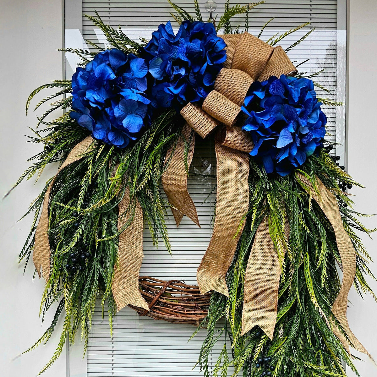 Spring Summer Wreath For Front Door Double Door Wreaths Modern Rustic Farmhouse Blue Hydrangea Floral Decoration Unique Gifts