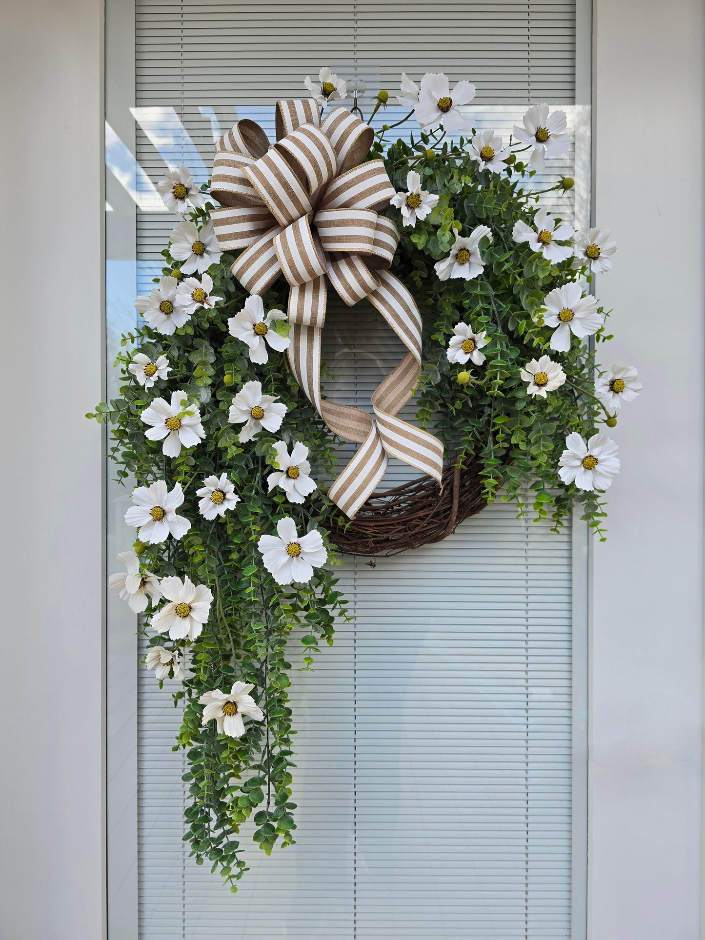 Spring Summer Front Door Wreath Double Wreaths White Florals Eucalyptus Greenery Year Round Bridal Shower Wedding Decoration Large Home Gift