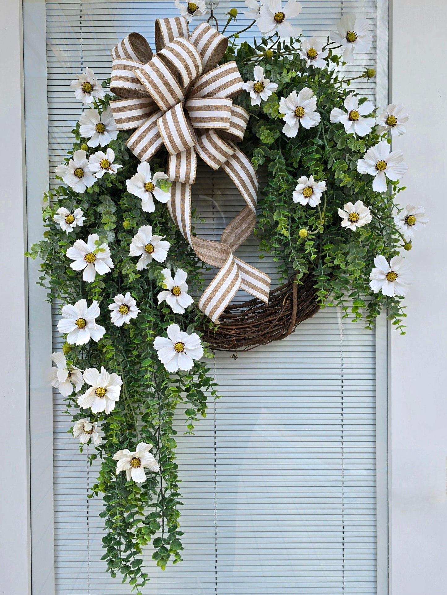 Spring Summer Front Door Wreath Double Wreaths White Florals Eucalyptus Greenery Year Round Bridal Shower Wedding Decoration Large Home Gift