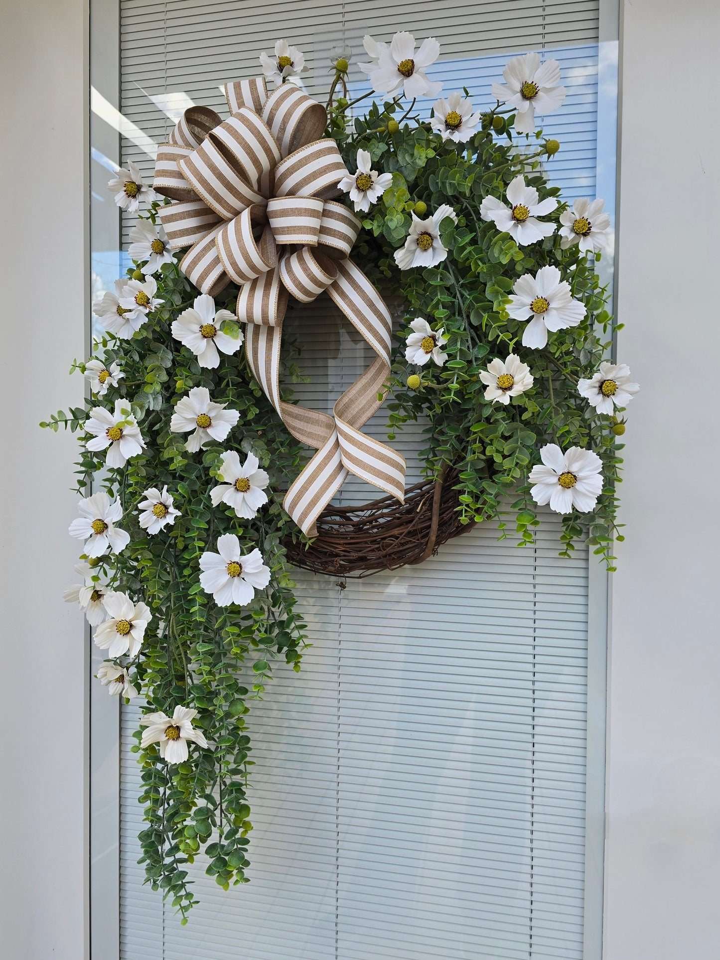 Spring Summer Front Door Wreath Double Wreaths White Florals Eucalyptus Greenery Year Round Bridal Shower Wedding Decoration Large Home Gift