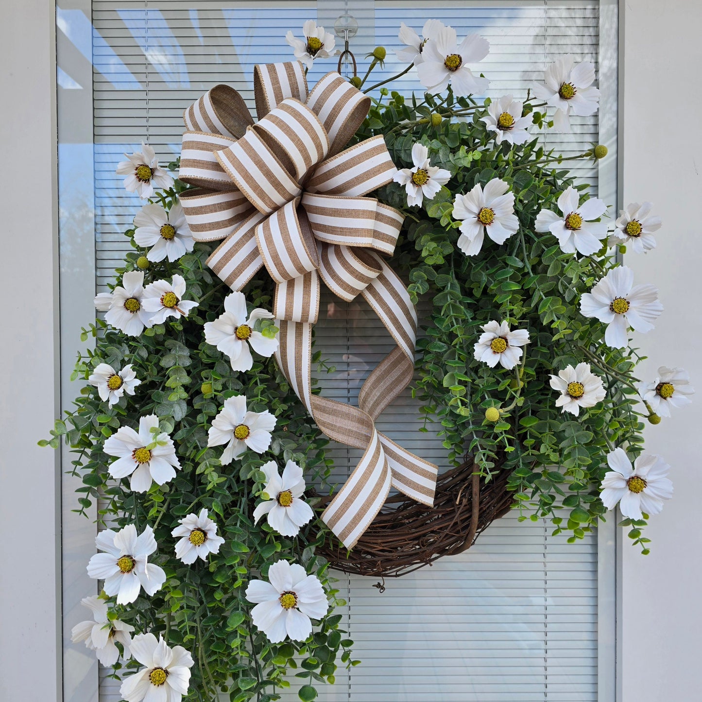 Spring Summer Front Door Wreath Double Wreaths White Florals Eucalyptus Greenery Year Round Bridal Shower Wedding Decoration Large Home Gift