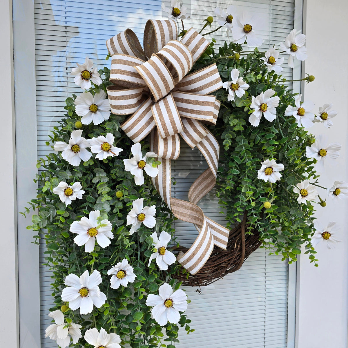 Spring Summer Front Door Wreath Double Wreaths White Florals Eucalyptus Greenery Year Round Bridal Shower Wedding Decoration Large Home Gift