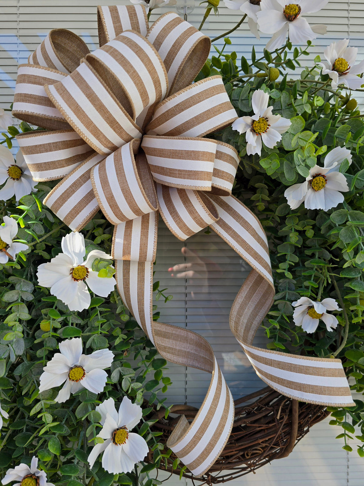 Spring Summer Front Door Wreath Double Wreaths White Florals Eucalyptus Greenery Year Round Bridal Shower Wedding Decoration Large Home Gift