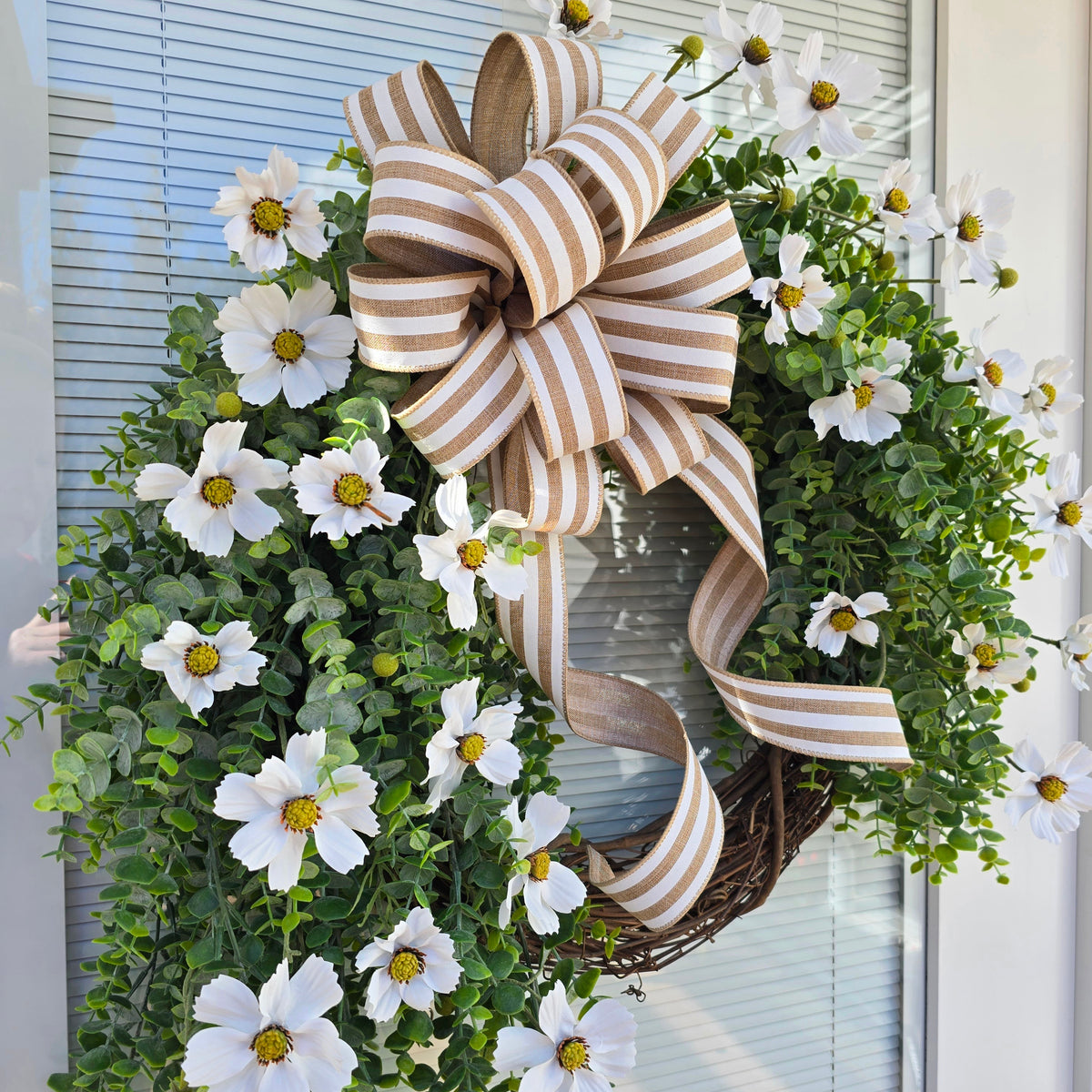 Spring Summer Front Door Wreath Double Wreaths White Florals Eucalyptus Greenery Year Round Bridal Shower Wedding Decoration Large Home Gift