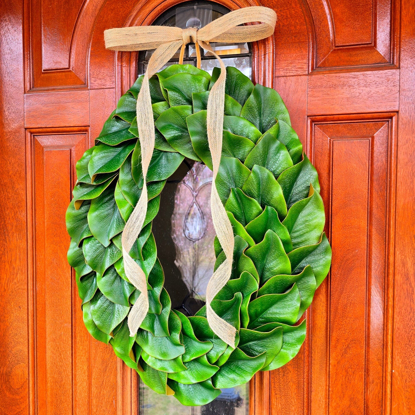 Magnolia Leaves Wreath For Front & Double Door Indoor Outdoor Spring Summer Fall Winter Decor Year Round Seasonal Oval Wall Hanger Home Gift