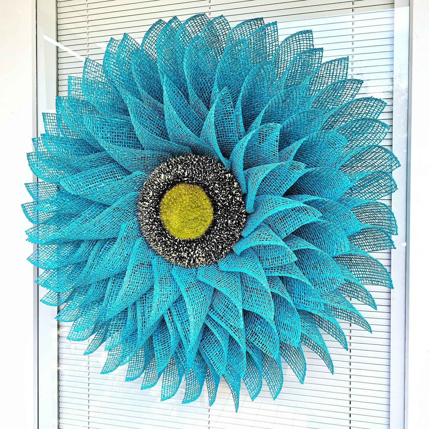 Spring Summer Front Door Wreath, Double Door Decor, Turquoise Aqua Teal Wall Hanging Burlap Flower, Seasonal Porch Decoration, Home Gift