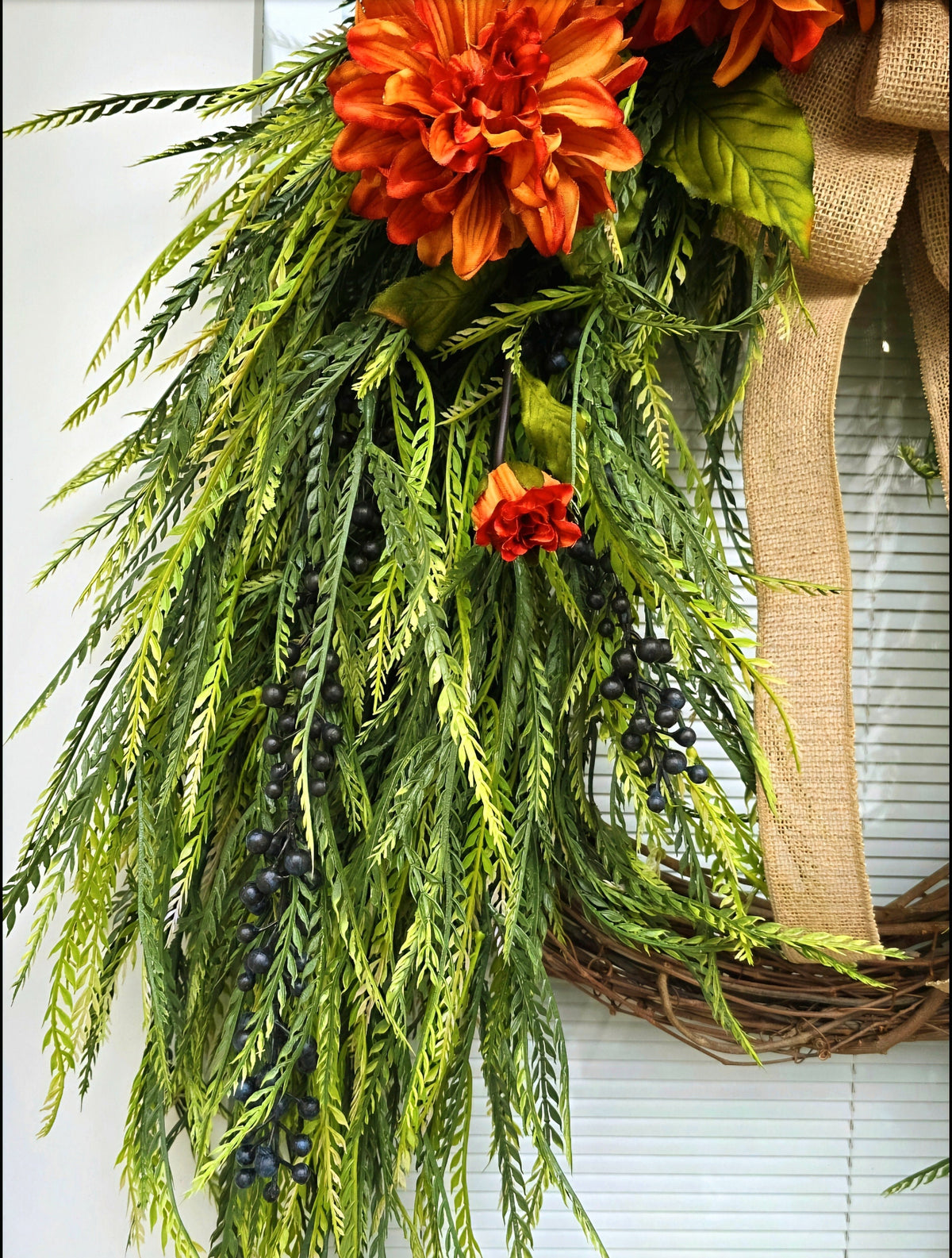 Large Fall Wreath For Front Door Outdoor Orange Floral Grapevine Autumn Decor Double Door Wreaths XL Outside Porch Thanksgiving Decoration