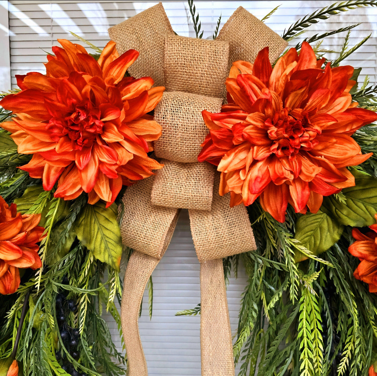 Large Fall Wreath For Front Door Outdoor Orange Floral Grapevine Autumn Decor Double Door Wreaths XL Outside Porch Thanksgiving Decoration