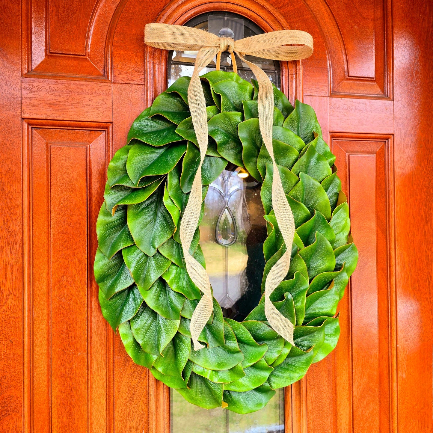 Magnolia Leaves Wreath For Front & Double Door Indoor Outdoor Spring Summer Fall Winter Decor Year Round Seasonal Oval Wall Hanger Home Gift