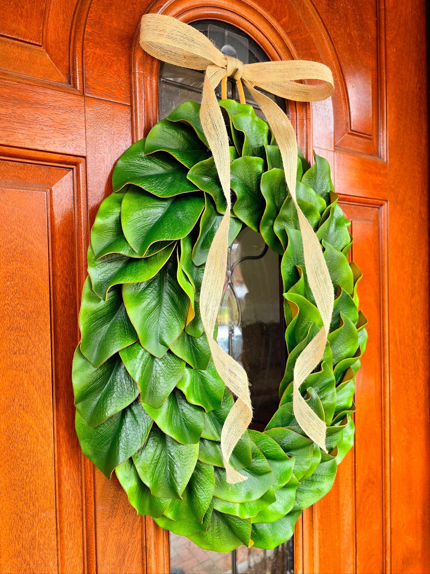 Magnolia Leaves Wreath For Front & Double Door Indoor Outdoor Spring Summer Fall Winter Decor Year Round Seasonal Oval Wall Hanger Home Gift