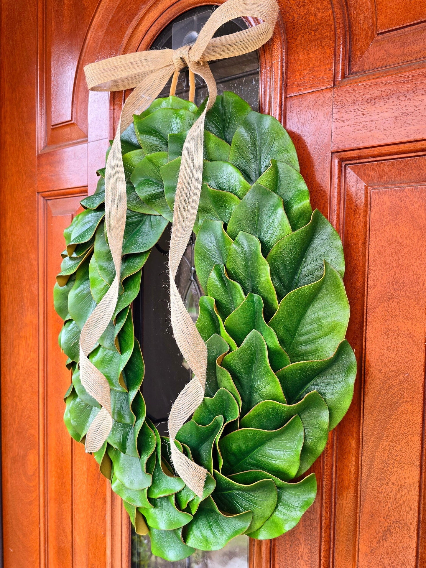 Magnolia Leaves Wreath For Front & Double Door Indoor Outdoor Spring Summer Fall Winter Decor Year Round Seasonal Oval Wall Hanger Home Gift