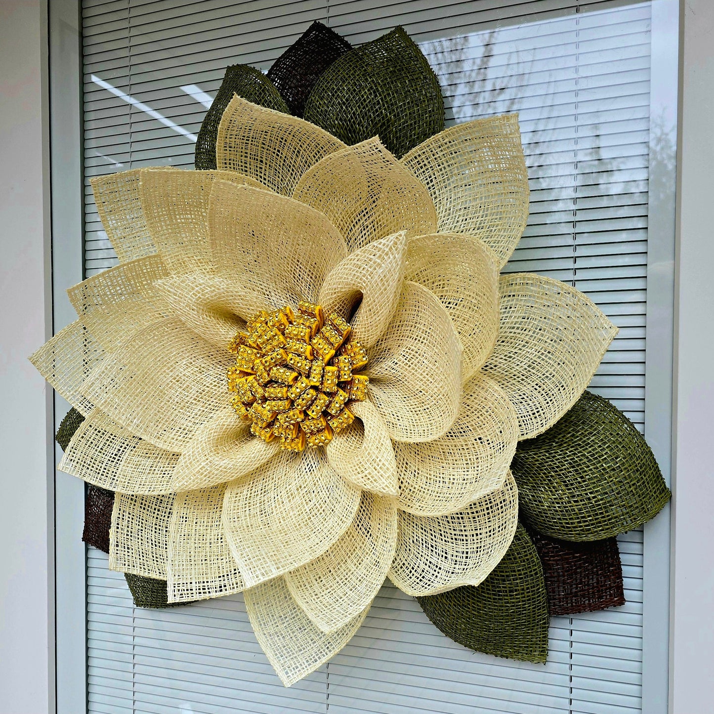 Unique Magnolia Wreath For Front & Double Door, Burlap Flower Porch Decor, Outdoor Spring Summer Fall Winter Seasonal Decoration, Home Gift