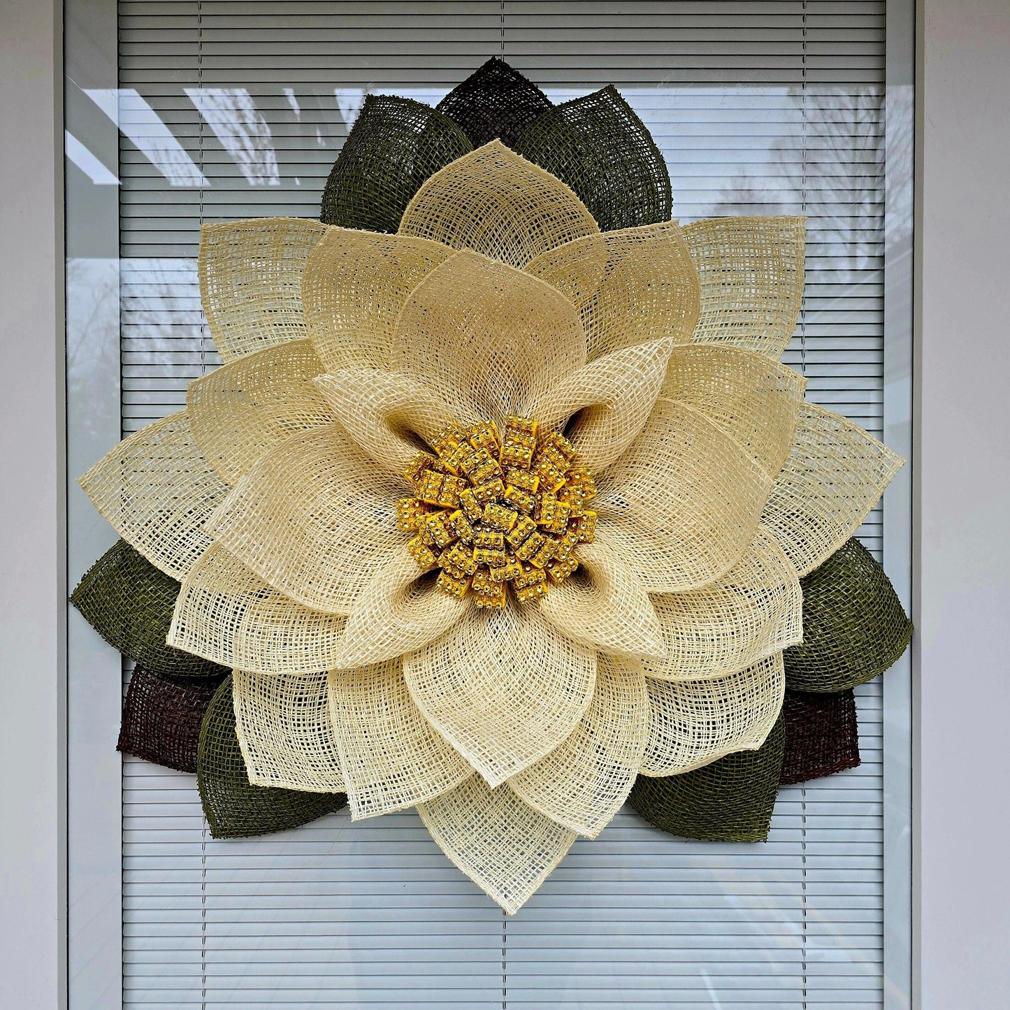 Unique Magnolia Wreath For Front & Double Door, Burlap Flower Porch Decor, Outdoor Spring Summer Fall Winter Seasonal Decoration, Home Gift