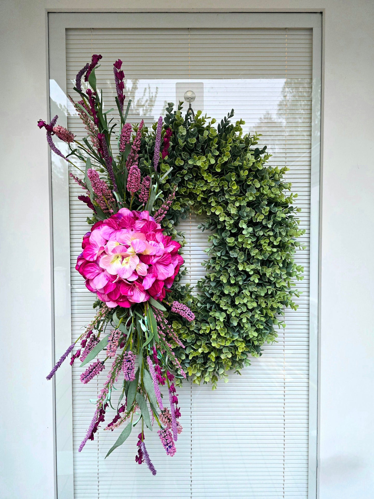 Spring Summer Wreath For Front Door Double Door Wreaths Outdoor Home Decor - Large Oval Eucalyptus Greenery Pink Hydrangea Lavender