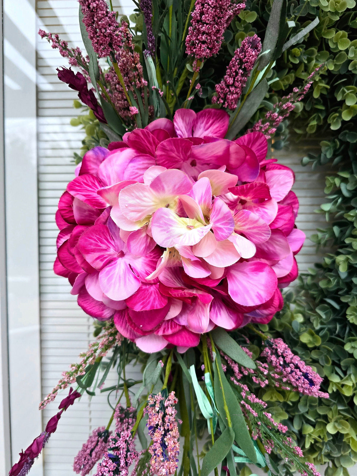 Spring Summer Wreath For Front Door Double Door Wreaths Outdoor Home Decor - Large Oval Eucalyptus Greenery Pink Hydrangea Lavender
