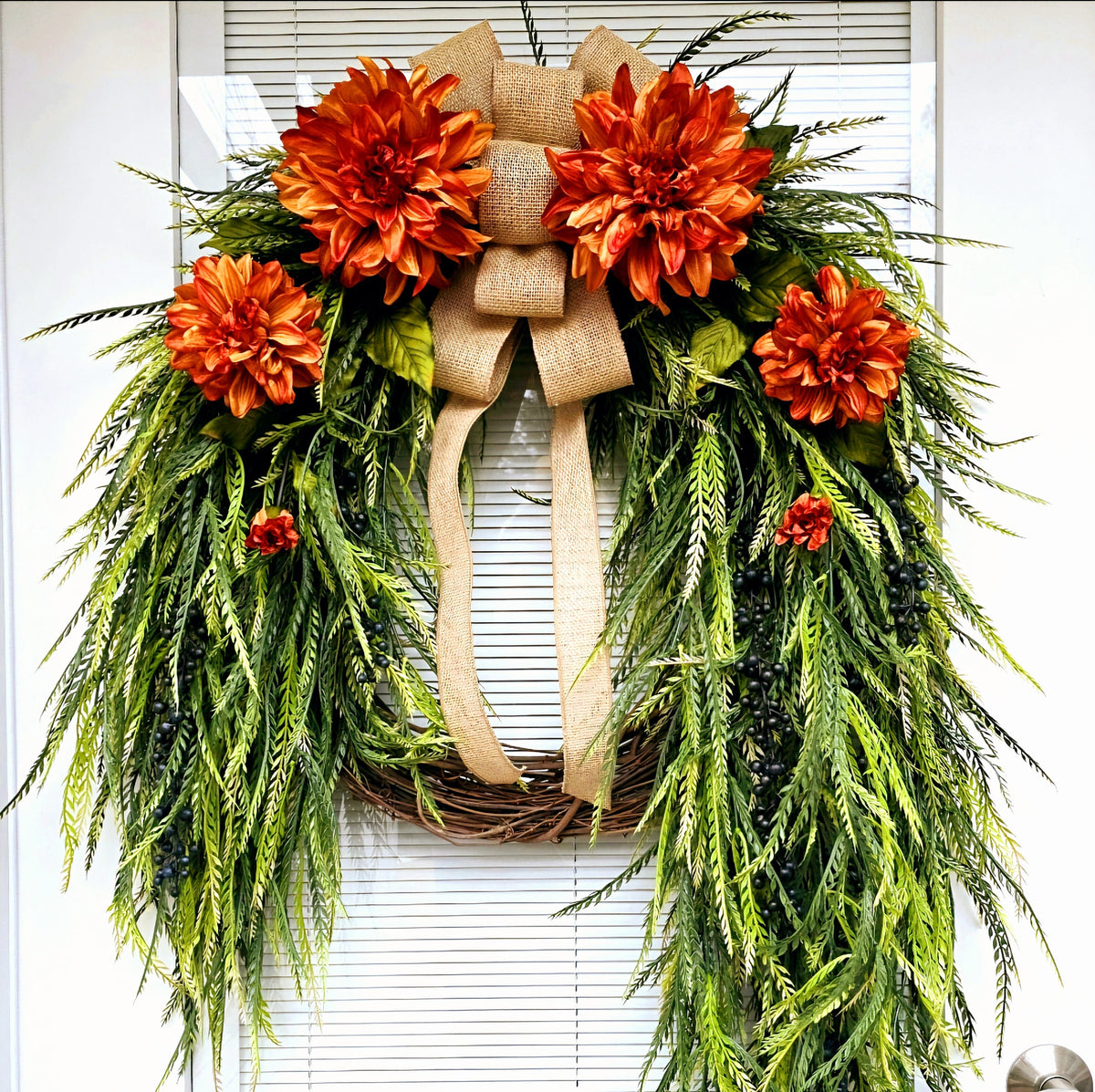 Large Fall Wreath For Front Door Outdoor Orange Floral Grapevine Autumn Decor Double Door Wreaths XL Outside Porch Thanksgiving Decoration