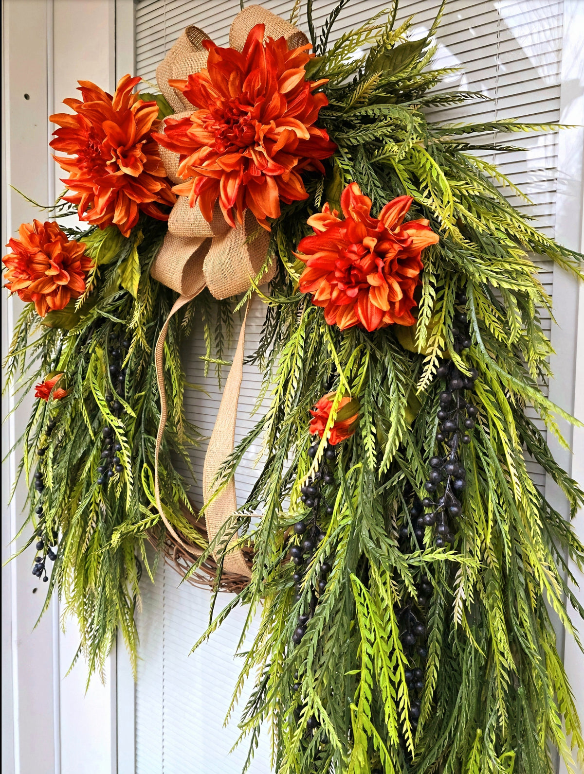 Large Fall Wreath For Front Door Outdoor Orange Floral Grapevine Autumn Decor Double Door Wreaths XL Outside Porch Thanksgiving Decoration