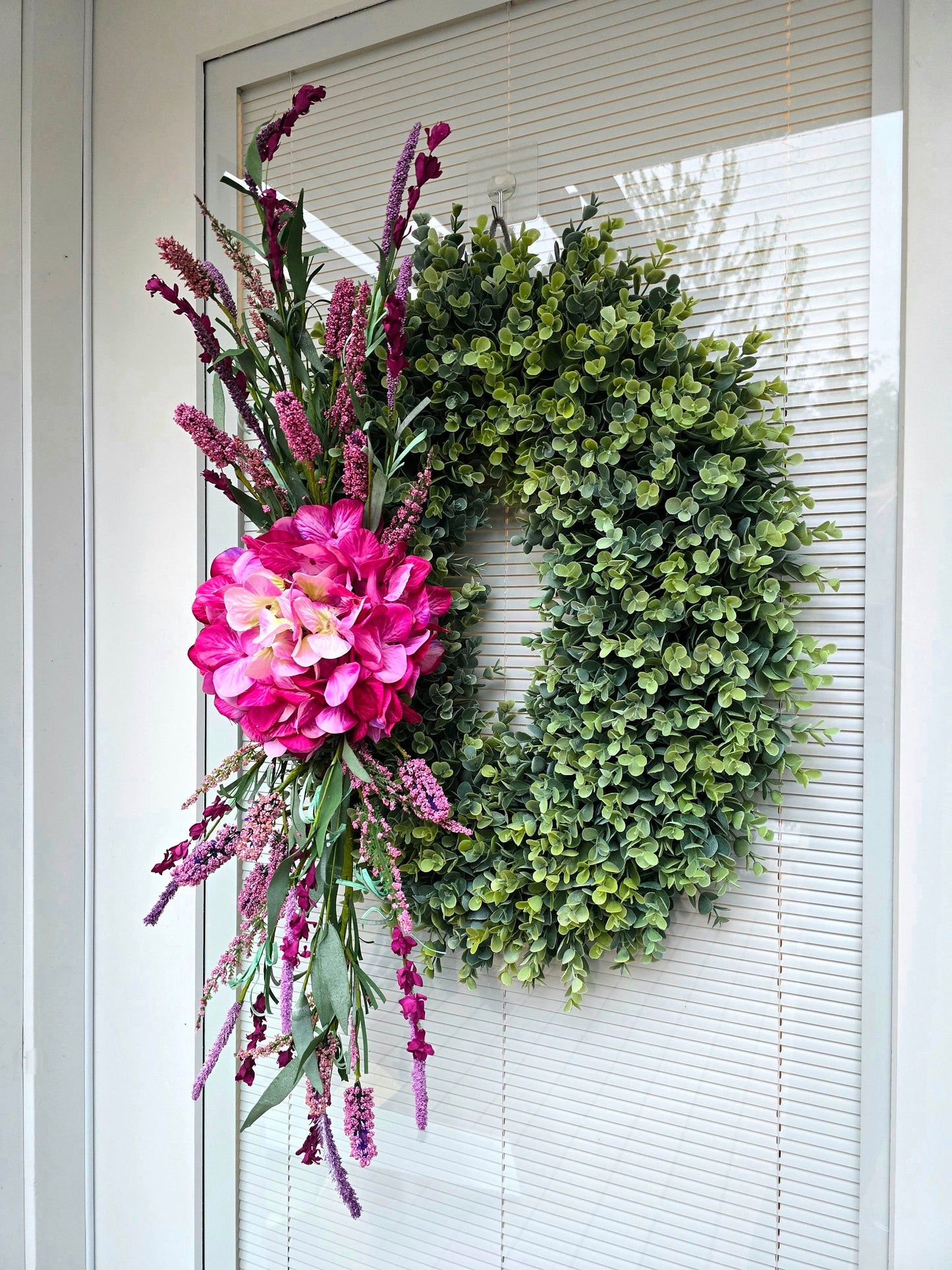 Spring Summer Wreath For Front Door Double Door Wreaths Outdoor Home Decor - Large Oval Eucalyptus Greenery Pink Hydrangea Lavender