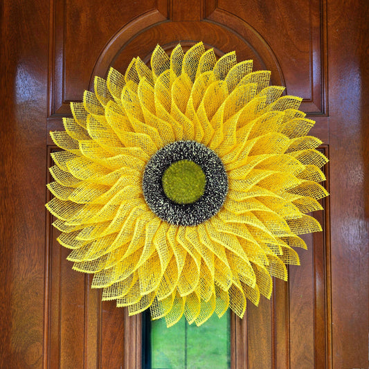 Sunflower Wreath For Front Door, Double Doors, Indoor Outdoor Spring Summer Fall Home Decor, Yellow Burlap Flower, Porch Decoration, Gift